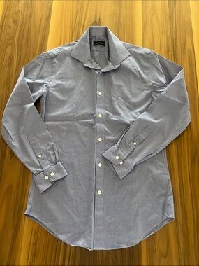 Men's Esquire Purple Checkered Button-Down Dress Shirt, size 15.